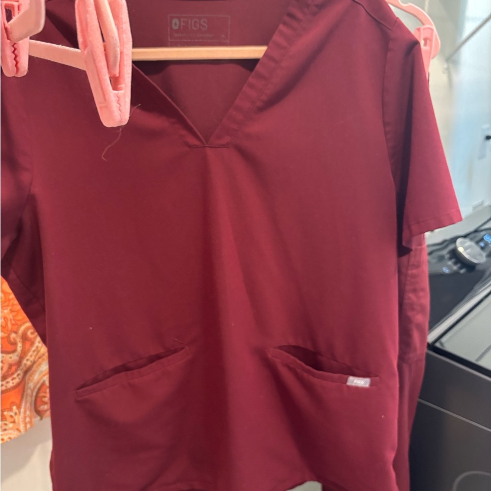 Figs Burgundy V-Neck Scrub Top